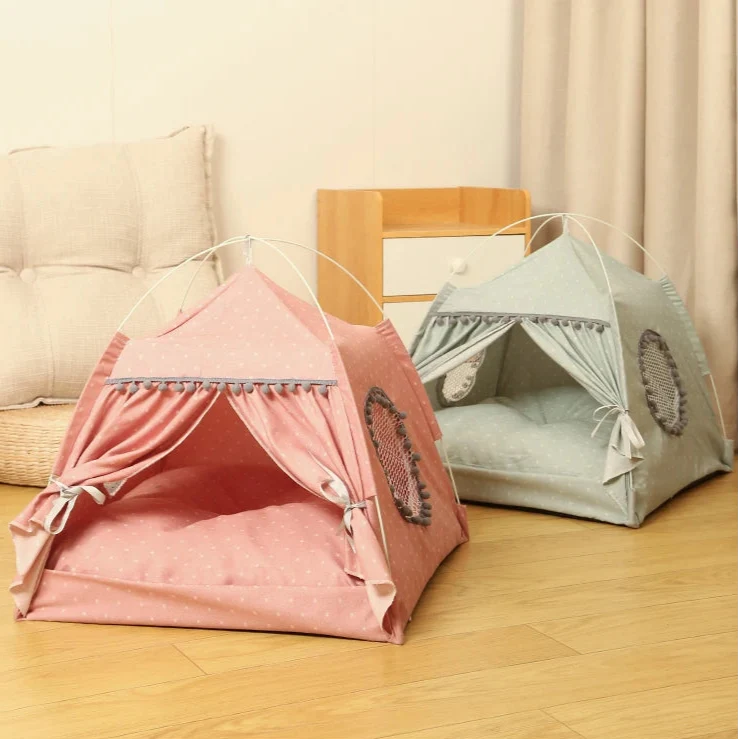 Polka Dot Pet Tent Bed with Lace Window – WhimsyNook™