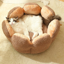 Flower-Shaped Velvet Puff Pet Bed, Soft Round Cushion – Blooma™