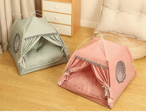 Polka Dot Pet Tent Bed with Lace Window – WhimsyNook™