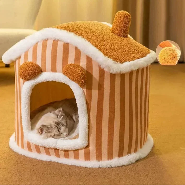 Pet Tent Cave Bed with Double Curtain & Reversible Mat – CloudNook™
