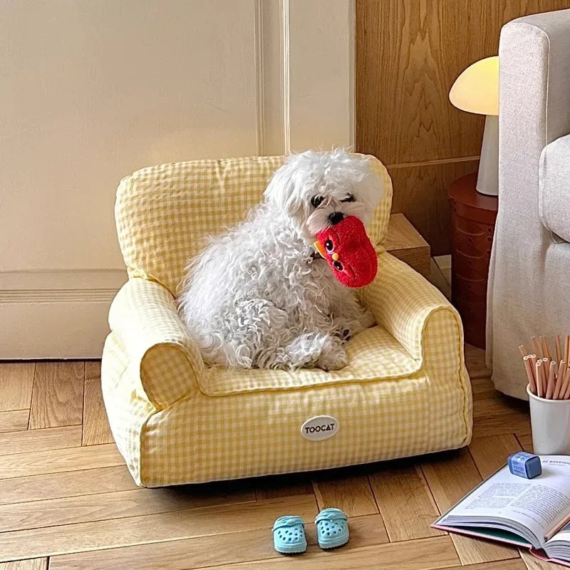 Plaid Pet Sofa Bed with Removable Washable Cover – PetitLounge™