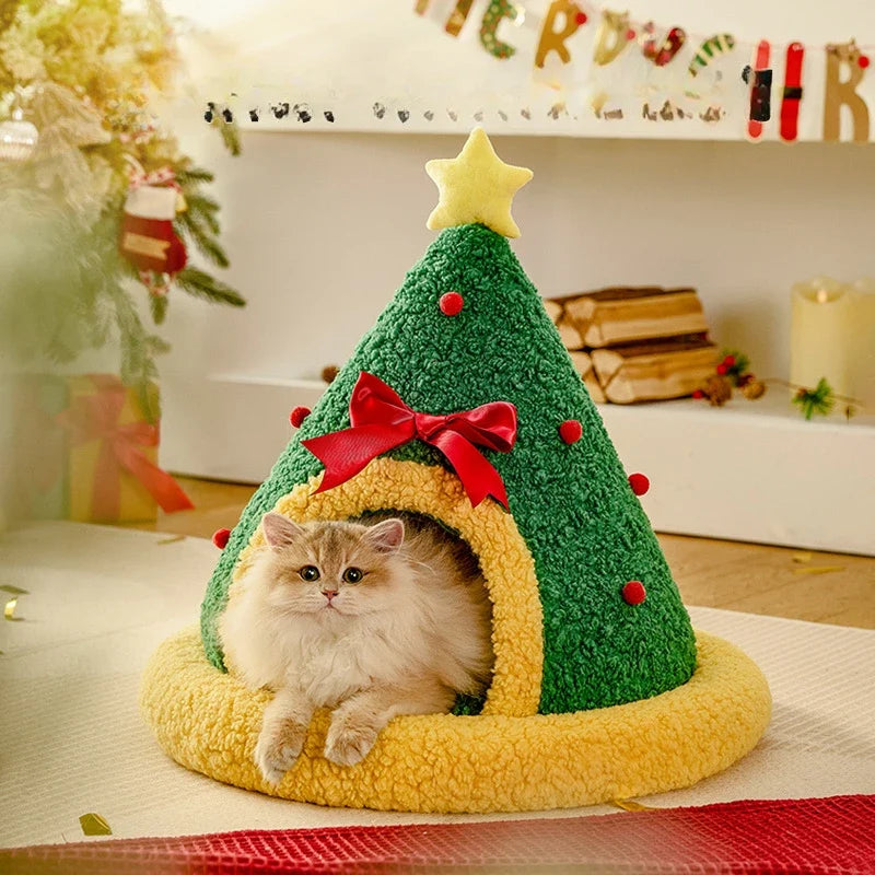 Christmas Plush Pet Cave & Hut Bed for Pets Up to 17.6 lb – StarNest™