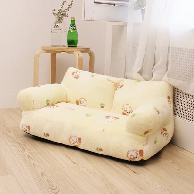 Sofa-Style Pet Bed in Cotton & Velvet – Louvia™