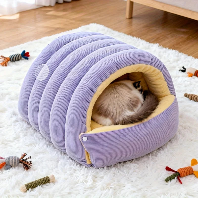 Convertible Pet Cave Bed & Mat with Snap-Open Design – FlexNook™