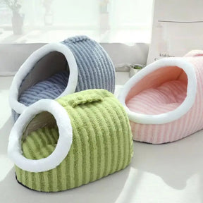 Non-Slip Pet Cave Bed with Removable Cushion & Patterned Design – NookJoy™