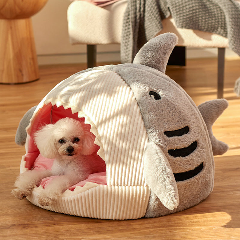 Shark-Shaped Pet Cave Bed with Non-Slip Bottom – SharkNook™