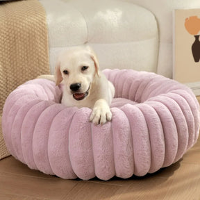 Plush Round Pet Bed with Honeycomb Texture – HoneyPuff™