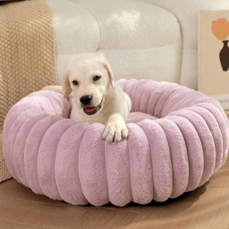 Plush Round Pet Bed with Honeycomb Texture – HoneyPuff™