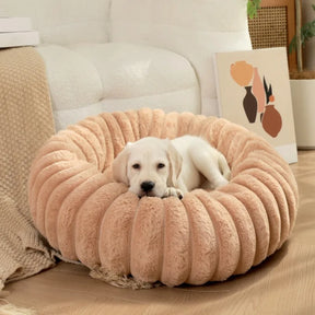 Plush Round Pet Bed with Honeycomb Texture – HoneyPuff™