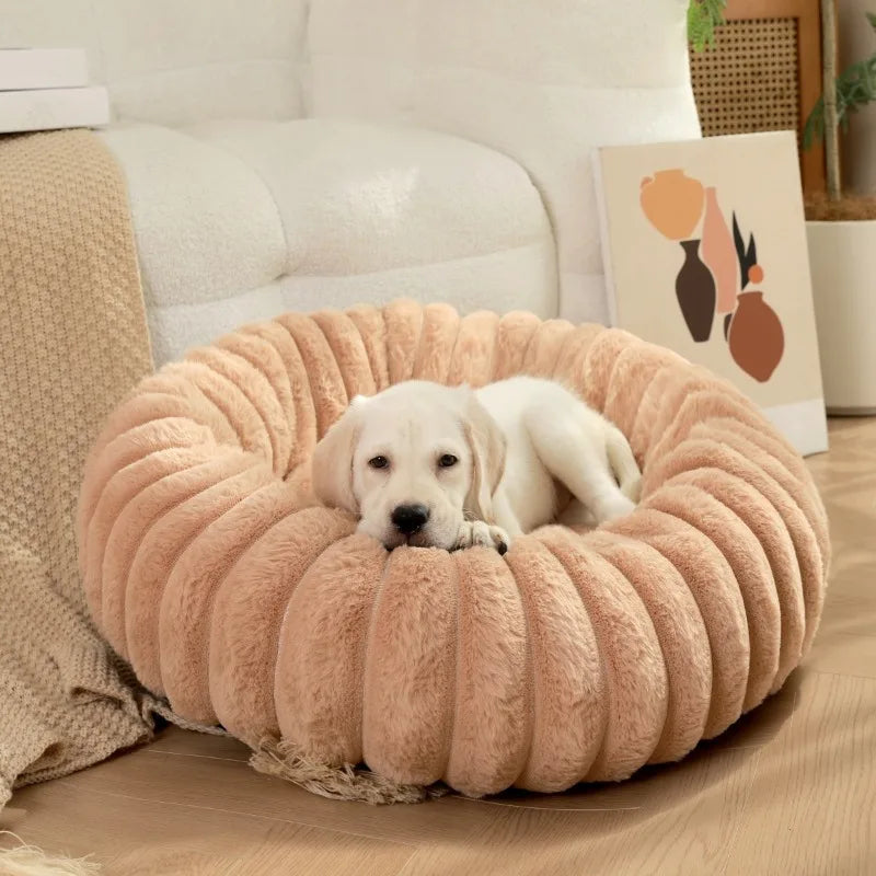 Plush Round Pet Bed with Honeycomb Texture – HoneyPuff™