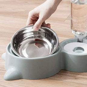Double Cat Bowl with Attachable Water Bottle Reservoir – Kittly™