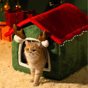 Reindeer Pet House Bed in Coral Velvet – DeerNest™