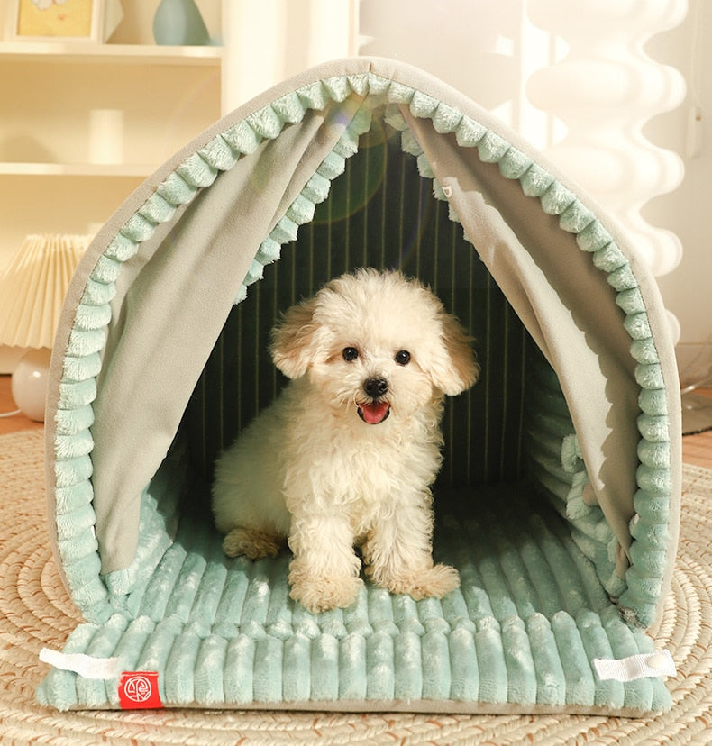 Pet House Bed with Single or Double Curtain – Nooksy™