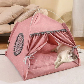 Polka Dot Pet Tent Bed with Lace Window – WhimsyNook™