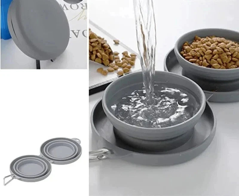Foldable Silicone Double Pet Bowl for Food & Water – Foldera™