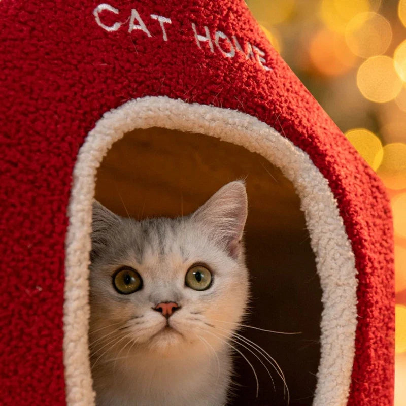 Pet House Bed in Coral Velvet for Small Pets – RubyNest™