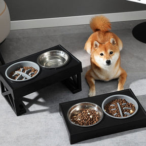 Elevated Adjustable-Height Pet Bowl with Slow Feeder – Bowdeck™
