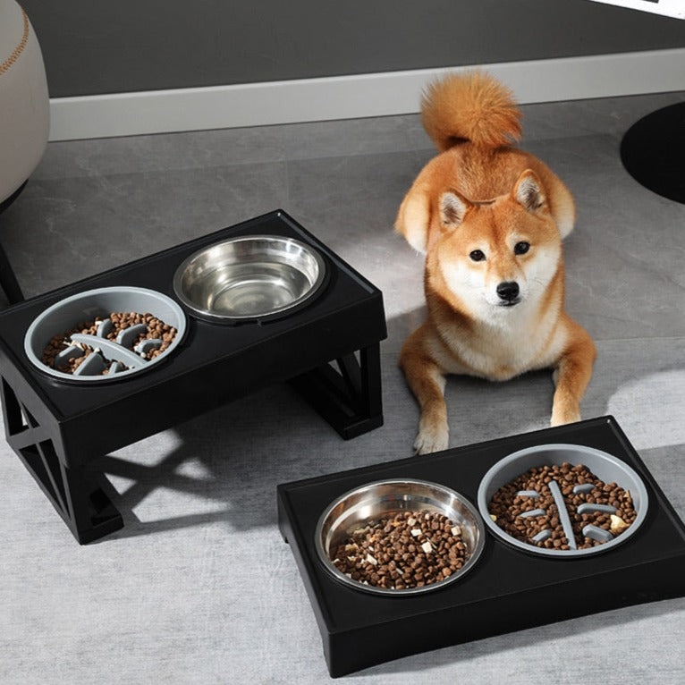 Elevated Adjustable-Height Pet Bowl with Slow Feeder – Bowdeck™