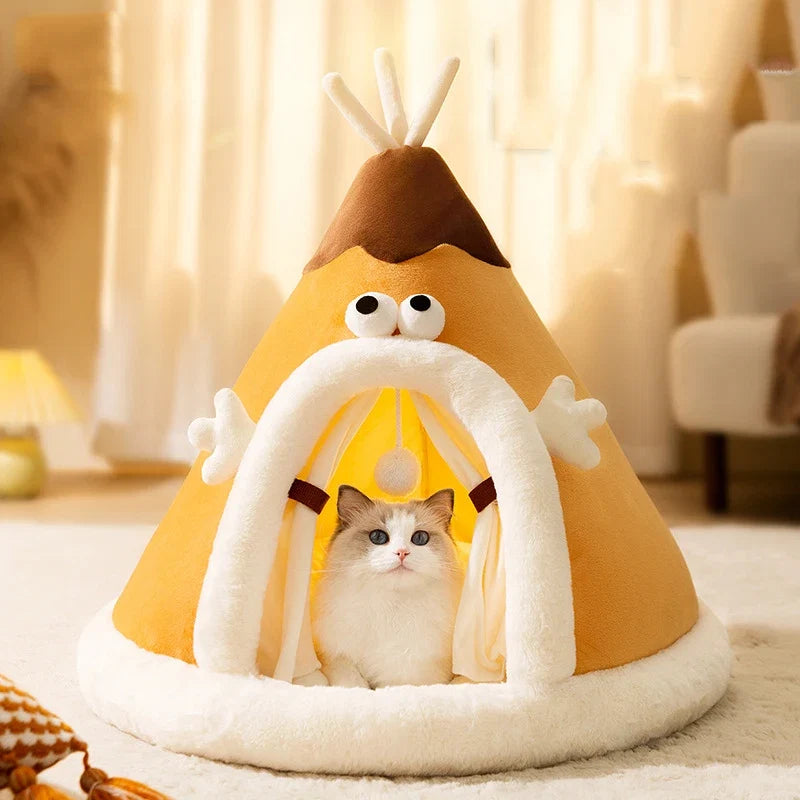 Cotton Pet Cave Bed with Non-Slip Base – CloudBurrow™
