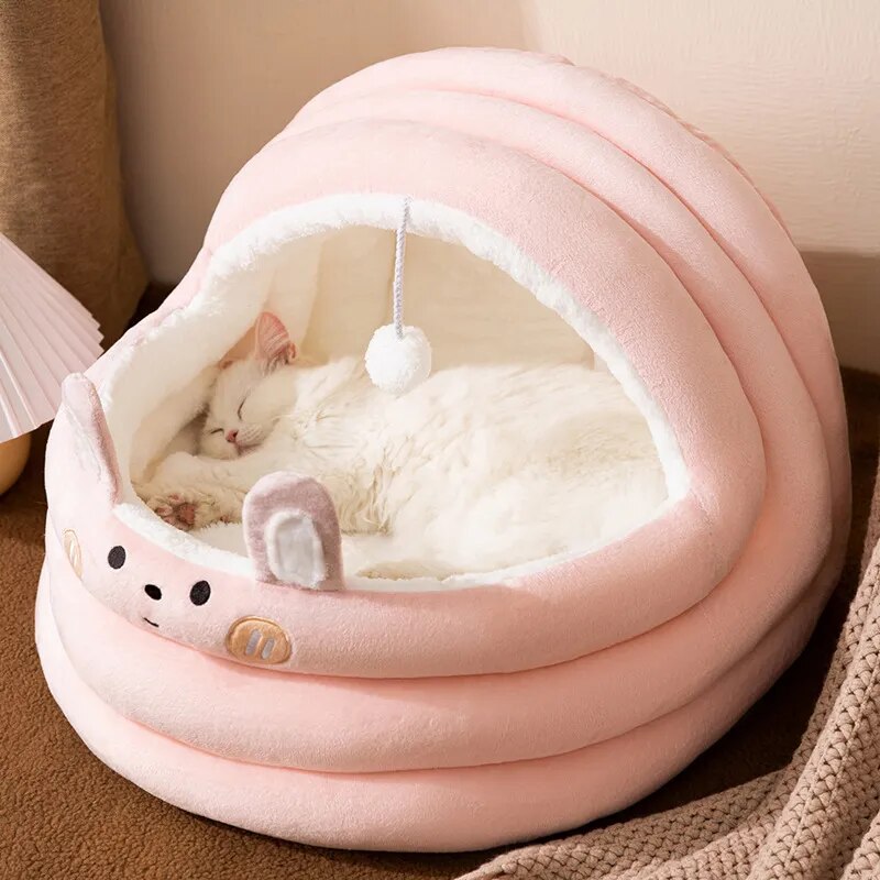 Cotton Cave Pet Bed with Non-Slip Base & Hanging Ball – Nestora™