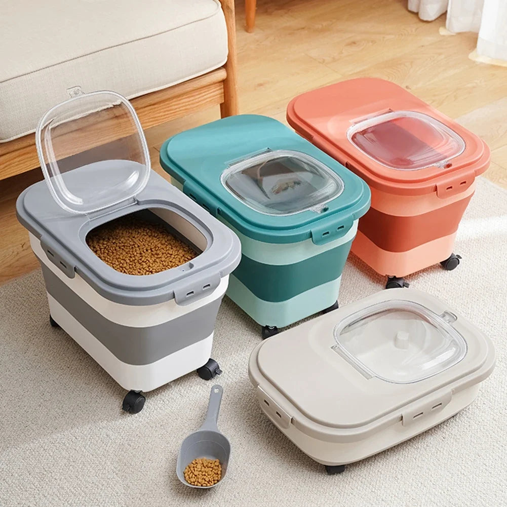 Foldable Pet Food Storage Container with Measuring Cup – Vaultra™