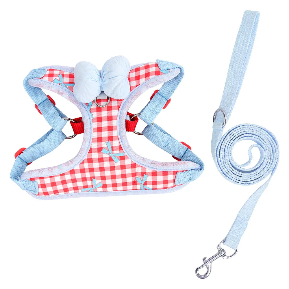 Plaid Bow Print Cotton Collar & Leash Set for Dogs – Chexlo™