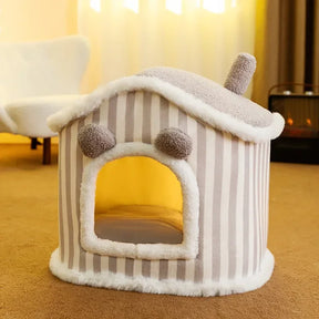 Pet Tent Cave Bed with Double Curtain & Reversible Mat – CloudNook™