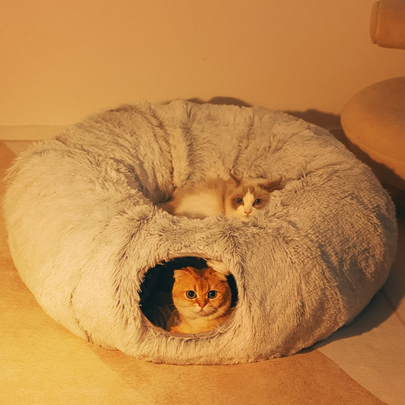 Pet Tunnel Bed with Removable Center Cushion & Play Ball – Bow™