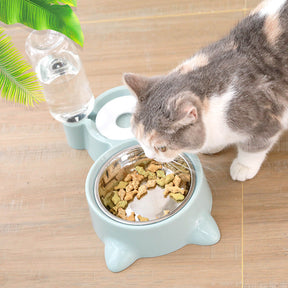 Double Cat Bowl with Attachable Water Bottle Reservoir – Kittly™