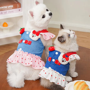 Strawberry Print Dog Dress with Collar & Leash Set – Strawbell™