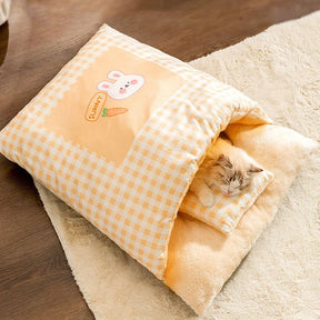Plush Cave Sleeping Bag Pet Bed with Pillow for Dogs & Cats – Burrowly™