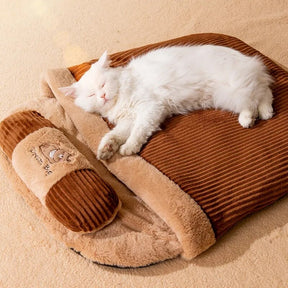 Velvet Sleeping Bag Pet Bed with Pillow for Dogs & Cats – SnugNest™