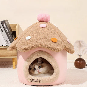 Cupcake Pet Cave Bed in Coral Velvet – SweetNest™
