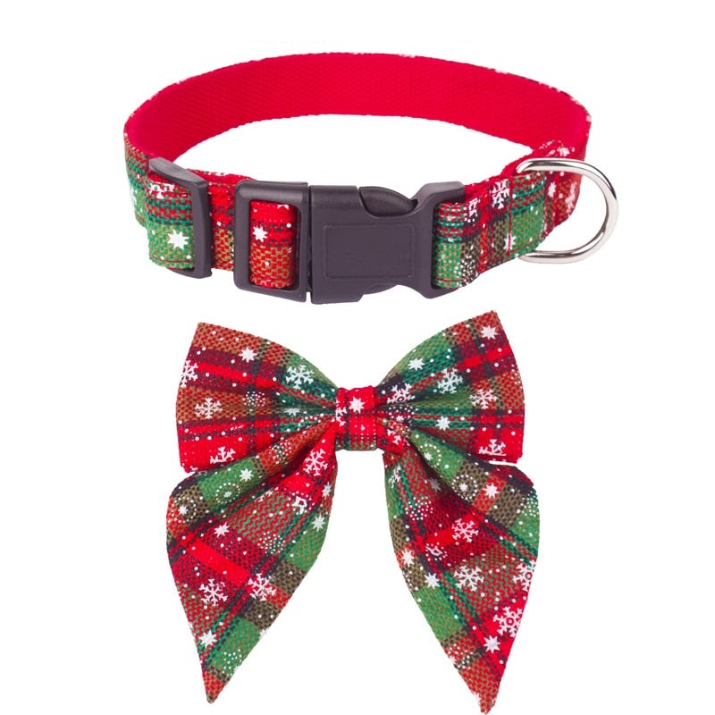 Christmas Snowflake Bow Cotton Dog Collar – Snowpine™
