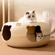 Beige Wool Felt Tunnel Pet Bed with Open-Close Design – Wrenzo™