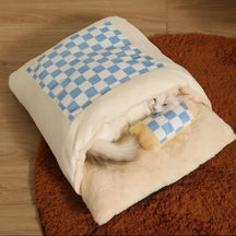 Plush Cave Sleeping Bag Pet Bed with Pillow for Dogs & Cats – Burrowly™