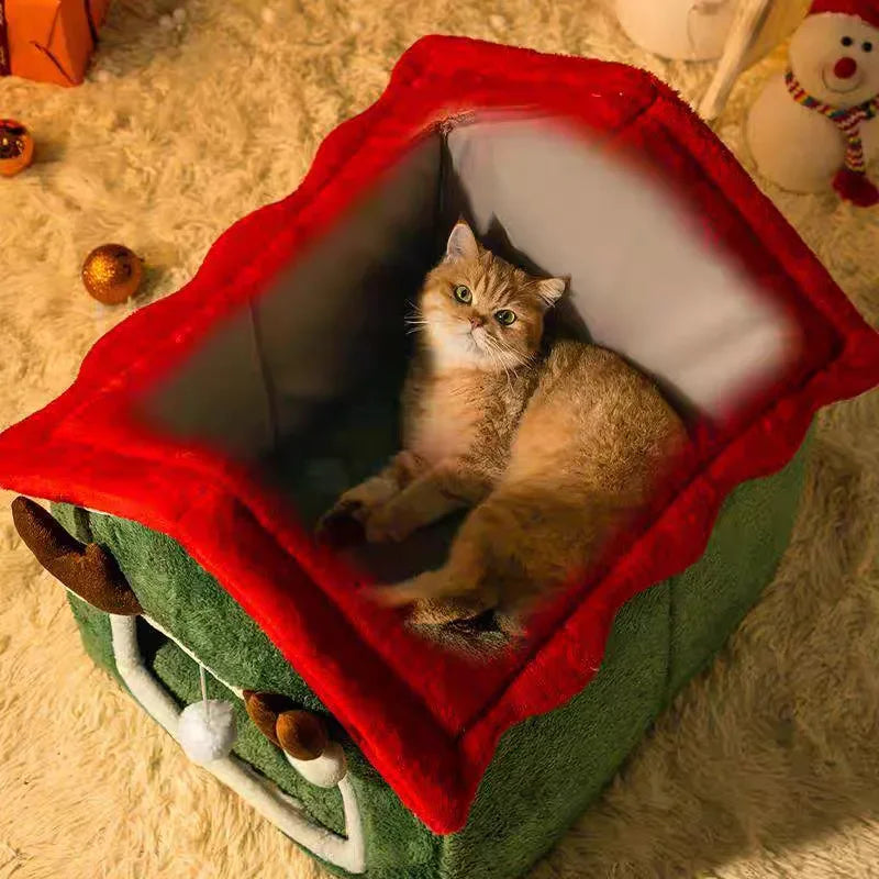 Reindeer Pet House Bed in Coral Velvet – DeerNest™