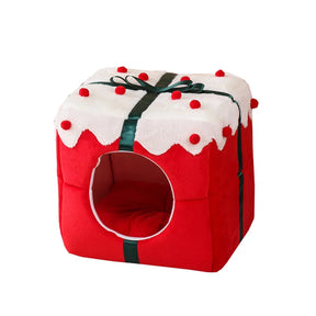 Gift-Shaped Pet Cave Bed with Arctic Velvet & PP Cotton – GiftNest™