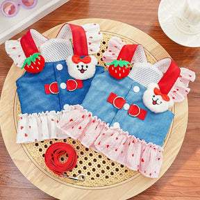 Strawberry Print Dog Dress with Collar & Leash Set – Strawbell™