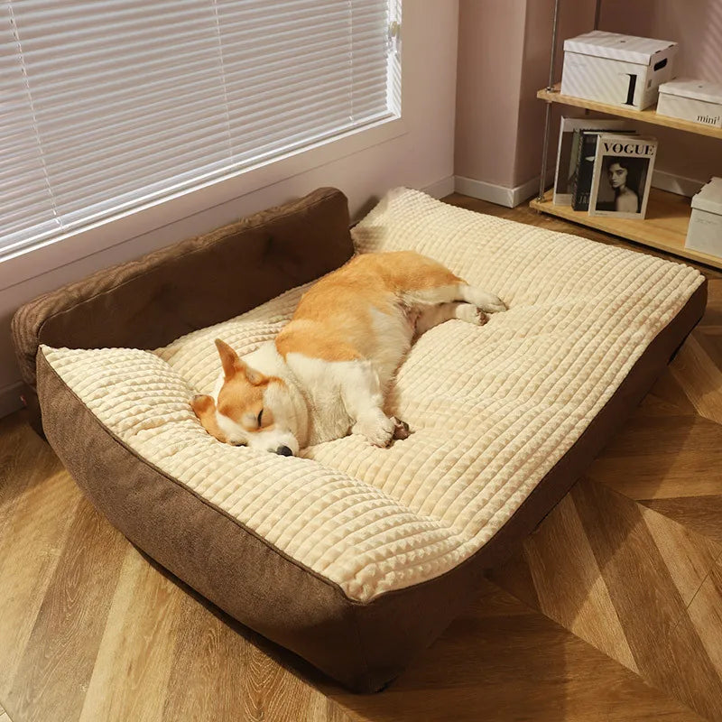 Rectangular Pet Bed with Raised Headrest & Removable Cover – Hextem