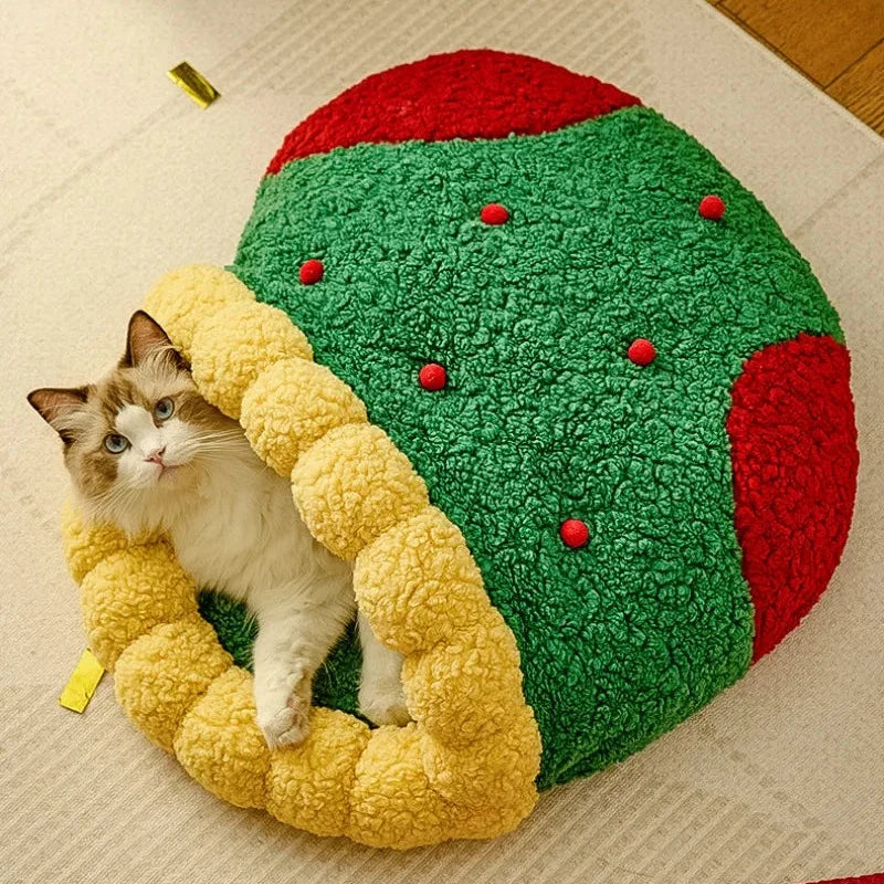 Christmas Plush Pet Cave & Hut Bed for Pets Up to 17.6 lb – StarNest™