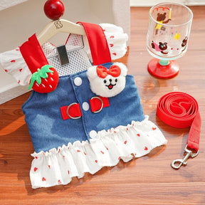 Strawberry Print Dog Dress with Collar & Leash Set – Strawbell™