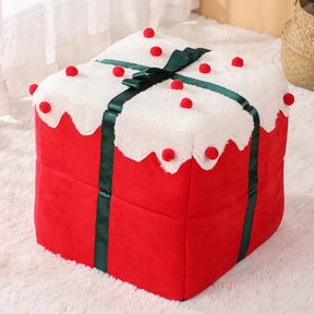 Gift-Shaped Pet Cave Bed with Arctic Velvet & PP Cotton – GiftNest™