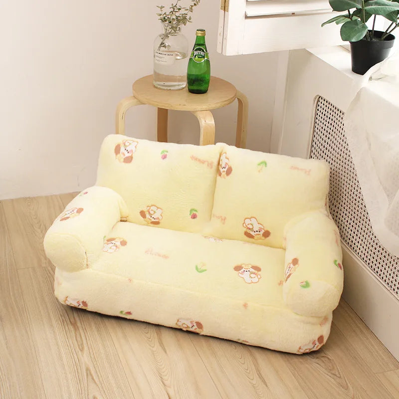 Sofa-Style Pet Bed in Cotton & Velvet – Louvia™