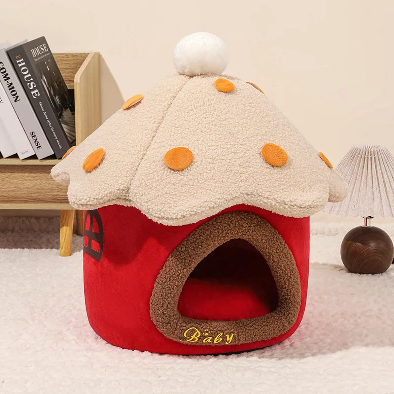 Cupcake Pet Cave Bed in Coral Velvet – SweetNest™
