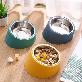Tilted Pet Bowl with Plastic & Stainless Steel Design – Slantie™