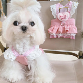 Pink Ruffled Pet Dress with Built-In Collar, Breathable Lining – Frillow™