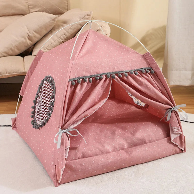 Polka Dot Pet Tent Bed with Lace Window – WhimsyNook™