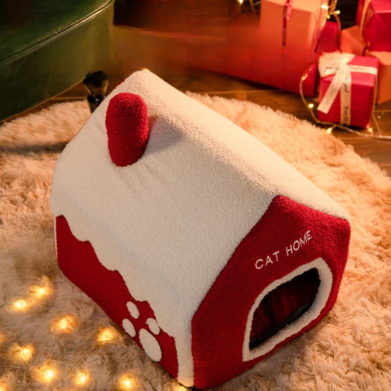 Pet House Bed in Coral Velvet for Small Pets – RubyNest™