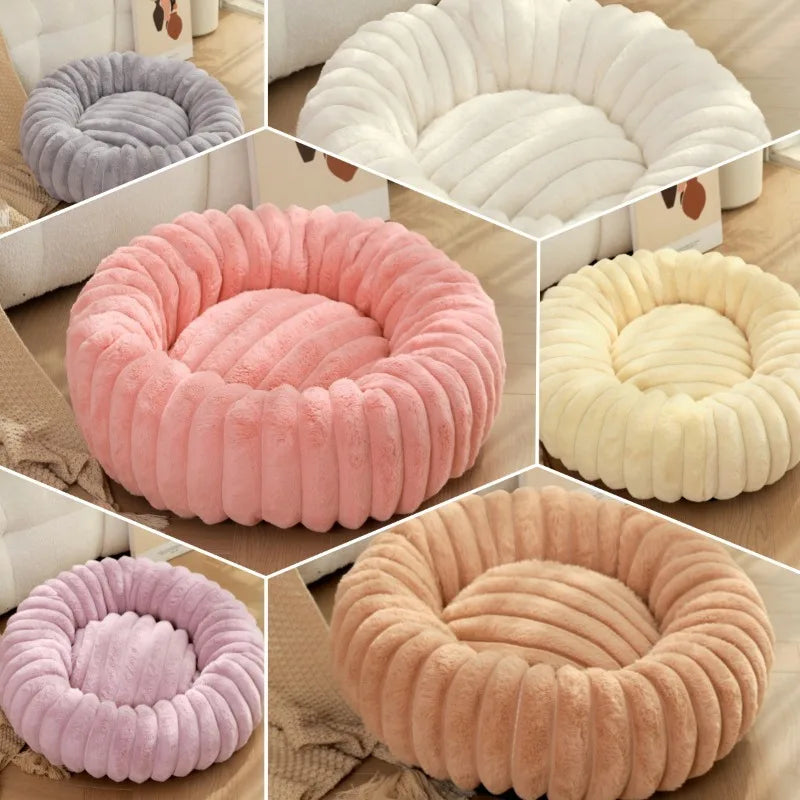 Plush Round Pet Bed with Honeycomb Texture – HoneyPuff™